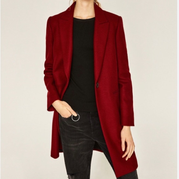 Zara Burgundy Red Overcoat - Picture 1 of 7